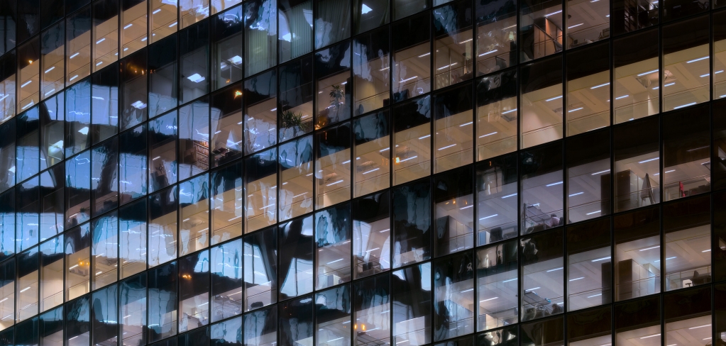 Outside view of office at night