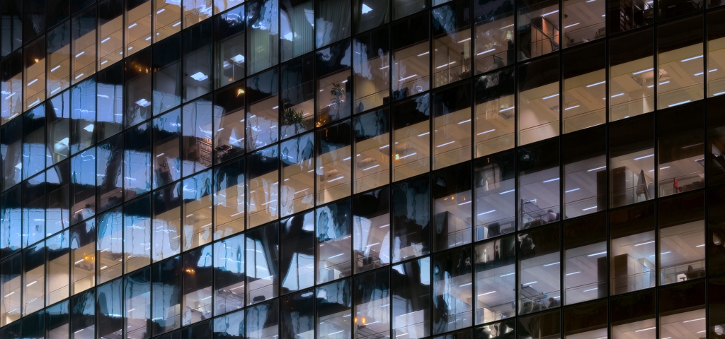 Outside view of office at night